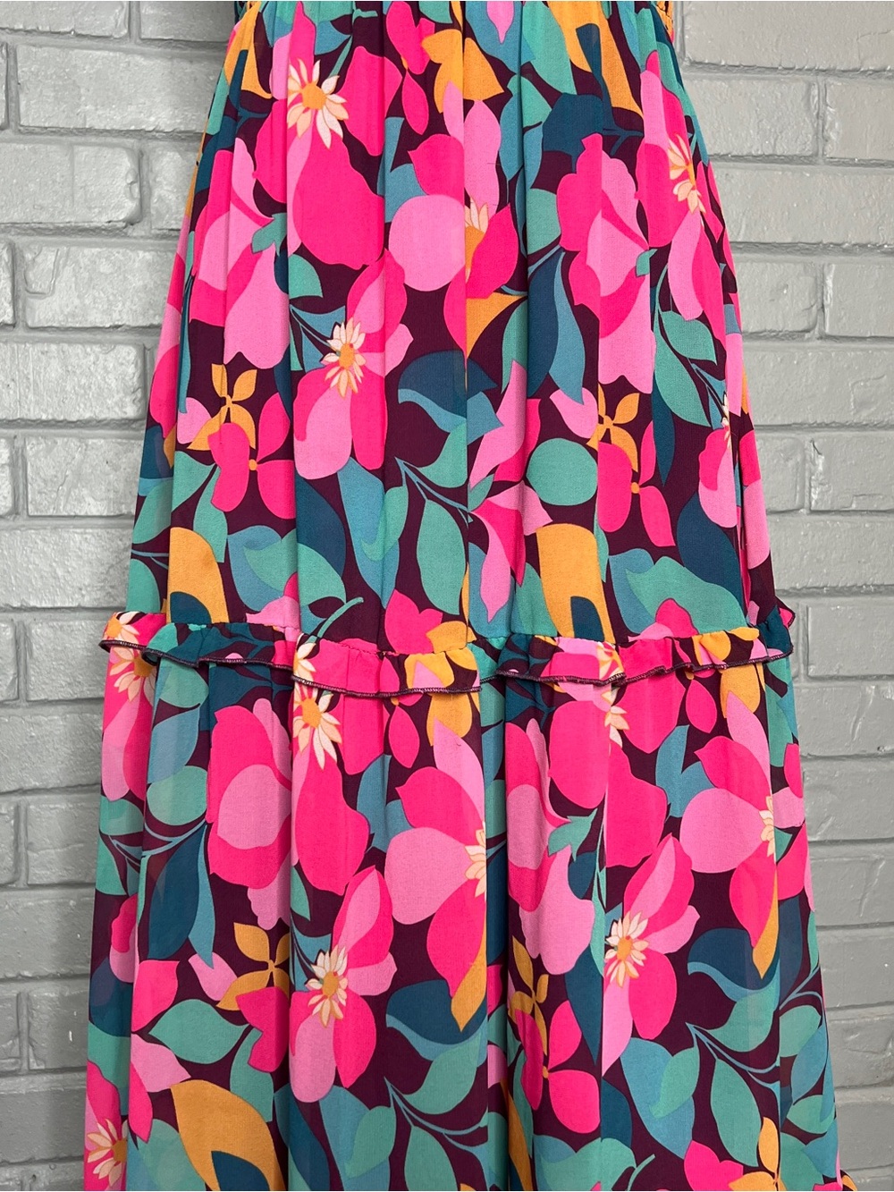 MELLODAY Multicolored Floral Maxi Tiered Dress With Smocked Detailing Size Small - Picture 7 of 16